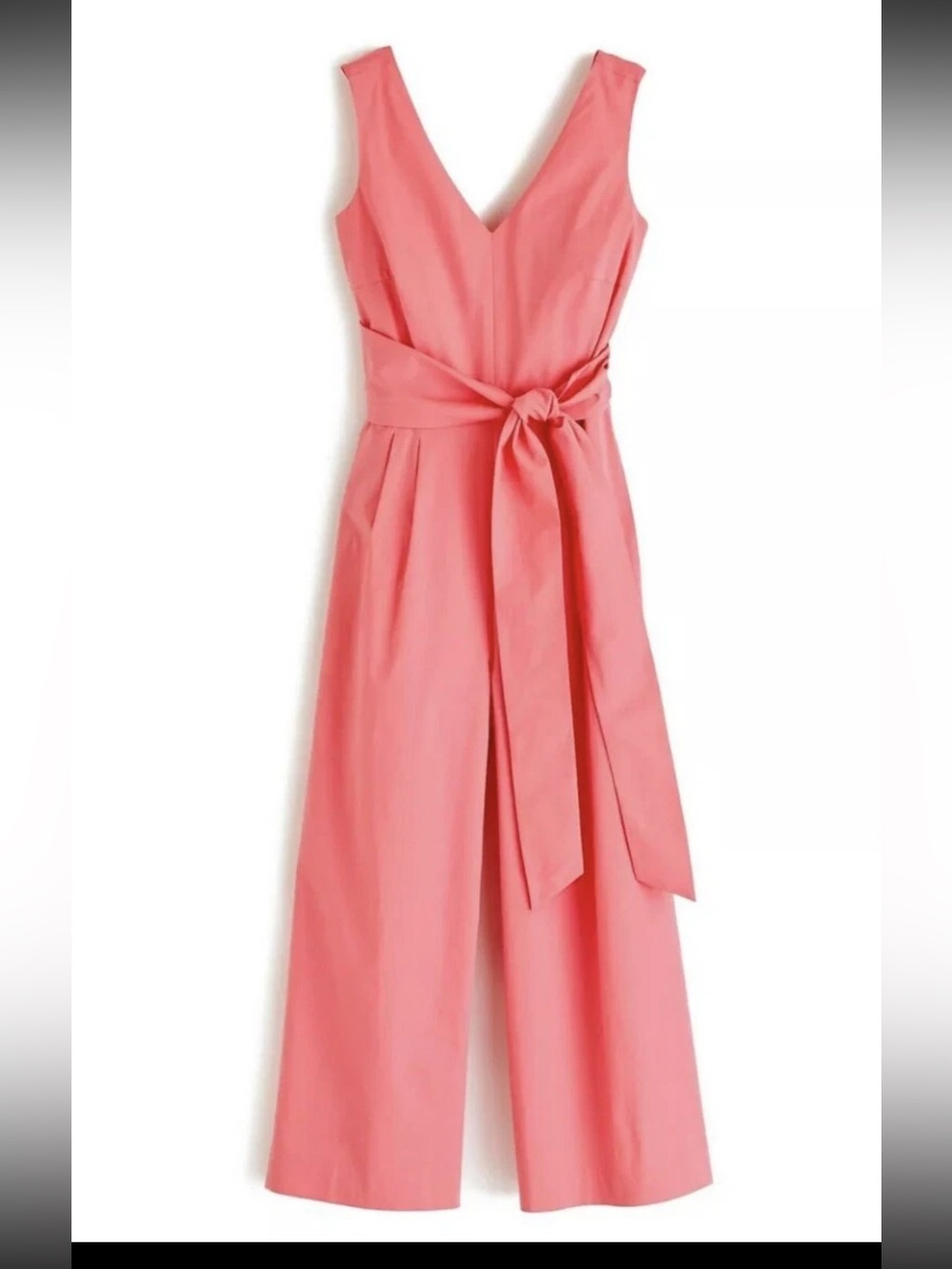 J. Crew Coral Sleeveless V-Neck Wide-Leg Jumpsuit with Waist Tie